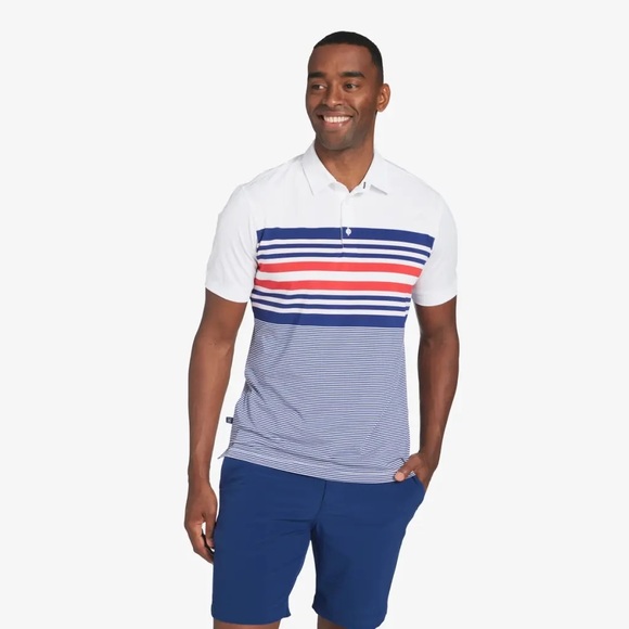 Mizzen + Main Versa Performance Golf Polo Shirt SS Striped, White, Size Med - Picture 2 of 8